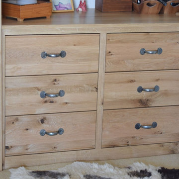 6-door Oak Wardrobe and Matching Chest of Drawers