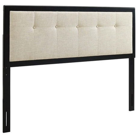 Modway Draper Tufted Queen Fabric and Wood Headboard in Black/Beige