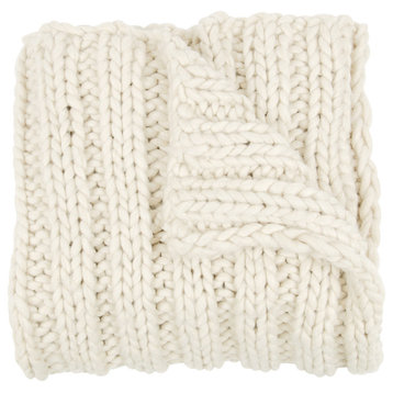 Cable Chunky Knit Throw Blanket, Natural White