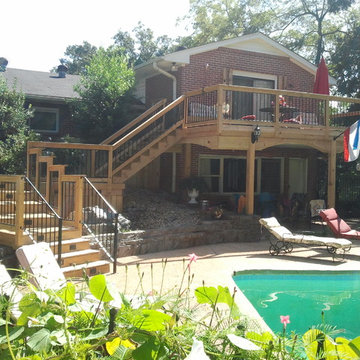 Deck, artificial rock, retaining wall and bubbler