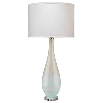 Gorgeous Art Glass Drop Shape Table Lamp 35 inch Large Sky Blue Taupe White