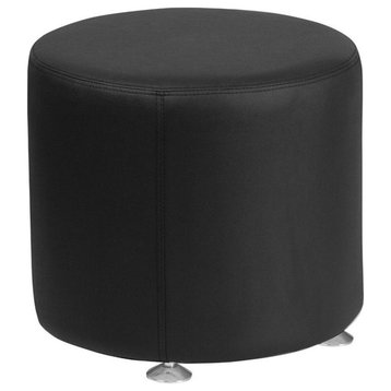 Bowery Hill Leather 18" Round Ottoman in Black