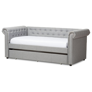 Mabelle Beige Fabric Trundle Daybed, Gray
