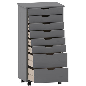 Riverbay Furniture 8-Drawer Transitional Wood Storage Cart w/ Casters in Gray