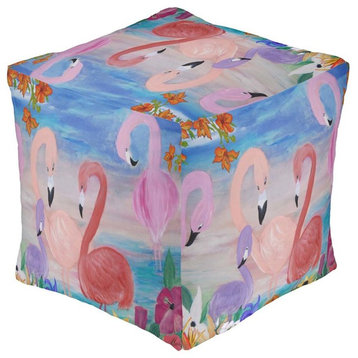 Flamingo decor ottomans foot stools from my art., Flamingo Garden