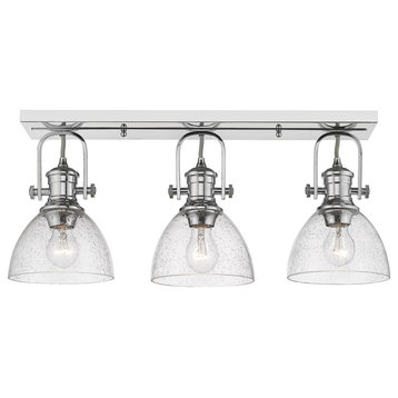 Hines 3-Light Semi-Flush, Rubbed Bronze With Opal Glass, Chrome With Seeded Glas