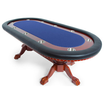 Rockwell Poker Table, Blue, 10 Person, Mahagony Racetrack With Cupholders