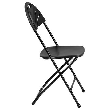 HERCULES Series Black Plastic Fan Back Folding Chair, Set of 2