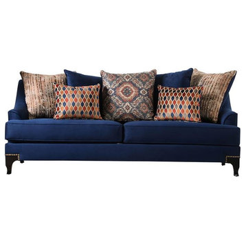 Furniture of America Allyson Transitional Chenille Sofa in Navy