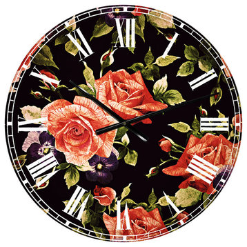 Pansy Flowers Rose Patterns Floral Round Metal Wall Clock, 23x23