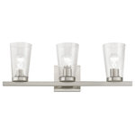Livex Lighting - Cityview 3 Light Brushed Nickel Vanity Sconce - Brighten up your bathroom vanity with the sleek look of the Cityview three light vanity sconce. The tapered clear glass shades and the brushed nickel finish make a perfect match.