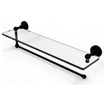 Waverly Place Paper Towel Holder with 22" Glass Shelf, Matte Black