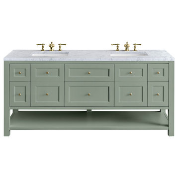 Breckenridge 72" Double Vanity, Smokey Celadon, 3CM Carrara Marble Top