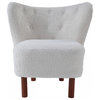31" White Sherpa And Brown Polka Dots Wingback Chair