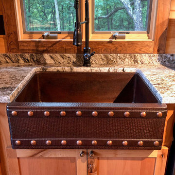 30" Hammered Copper Apron Front Single Basin Kitchen Sink w/ Barrel Strap Design