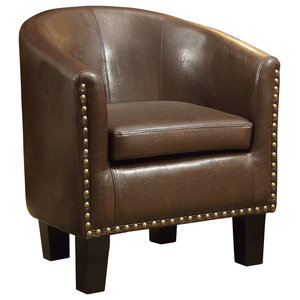 Wealthgirl Barrel Chair Faux Leather Club Chair Accent Arm Chair Modern Style Tub Chair Armchair for Living Room Cafe Padded Seat Brown 