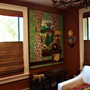 Five top down bottom up Roman shades in a vintage home in Connecticut