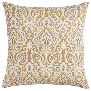 Rizzy Home T10486 Damask 22"x22" Poly Filled Pillow Gold/Natural