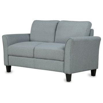 Modern Loveseat, Comfortable High Density Padded Seat With Angled Arms, Gray