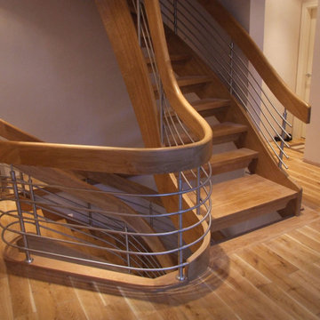 Stunning Modern Oak and Stainless Steel Curved Staircase