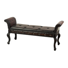 Living Room Bench Houzz Woodland Imports Old Fashioned Wood And Leather Ottoman Bench Brown Black Upholstered