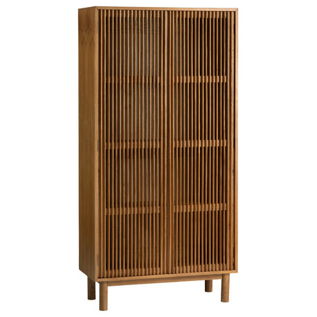 Two Door Tall Brown Curio Cabinet