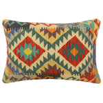 Bareens Designer Rugs - Turkish Boho Chic Tomlinso Hand Woven Kilim Pillow - Embellish your home with this timeless casual chic handmade Southwestern Kilim throw pillow covers made with wool and cotton. Constructed on a loom by Nomad Turkman people with hand spun wool and Natural Vegetable dyes these beautiful Kilim pillow covers are known for their beautiful repetitive geometrical, naturalistic floral and traditional patterns yet still giving it a moden look. Masterfully artisan-crafted on traditional Kilim looms with a contemporary fashion palette producing bold intricate sharp patterns making them a standout piece in any decor.