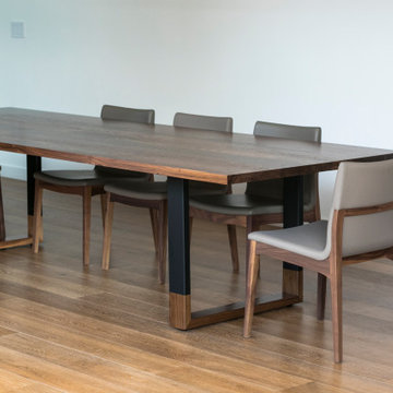 Expandable 'Blend' Walnut and Steel Dining Table // Wood-Capped Steel Legs