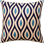 Kashmir Designs - Contemporary Seamless Navy Turquoise Decorative Pillow Cover HandmadeWool 18x18" - Kashmir is proud to bring together the modern abstract vector design pillow cover collection, hand embroidered by the finest artisans of Kashmir, into the living spaces of patrons and connoisseur all around the world. These unique, seamless and modern pillow covers would bring together the artistic elements of any room, creating a harmonious design and perfect air of sophistication.