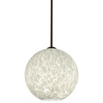 Besa Lighting - Besa Lighting 1TT-COCO1219-BR Coco 12 - One Light Stem Pendant - The globe-shaped Coco is a blown glass with a neutral d�cor and classic shape that blends gracefully into all environments. Our Cocoon glass is a frosted glass with interesting threads of opaque white swirling throughout. This d�cor is full of textured and creates a point of interest to any room. When lit this glass features a dimensional effect from the whites lines that are interlaced at various levels.� The smooth satin finish on the clear outer layer is a result of an extensive etching process, with the texture of the subtle brushing. This blown glass is handcrafted by a skilled artisan, utilizing century-old techniques passed down from generation to generation. Each piece of this d�cor has its own artistic nature that can be individually appreciated The stem pendant fixture is equipped with an adjustable telescoping section, 4 connectable stem sections (3", 6", 12", and 18") and low Profile flat monopoint canopy. These stylish and functional luminaries are offered in a beautiful Satin Nickel finish.  No. of Rods: 4  Canopy Included: TRUE  Shade Included: TRUE  Cord Length: 120.00  Canopy Diameter: 5 x 5 x 0 Rod Length(s): 18.00Coco 12 One Light Stem Pendant Bronze Carrera Glass *UL Approved: YES *Energy Star Qualified: n/a  *ADA Certified: n/a  *Number of Lights: Lamp: 1-*Wattage:60w Medium base bulb(s) *Bulb Included:No *Bulb Type:Medium base *Finish Type:Bronze