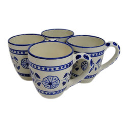 Le Souk Ceramique - Stoneware Tea Cup, Set of 4, Azoura Design - Serving And Salad Bowls