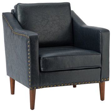 Vegan Leather Armchair With Sloped Arms, Navy