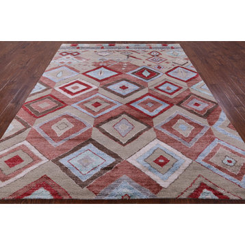 Hand-Knotted Moroccan Wool and Silk Rug 8' 0" X 10' 0" Q9290