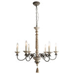 LNC - LNC 6-Light Boho Farmhouse Distressed  Off-White Wood Bead Chandelier - At LNC, we always believe that Classic is the Timeless Fashion, Liveable is the essential lifestyle, and Natural is the eternal beauty. Every product is an artwork of LNC, we strive to combine timeless design aesthetics with quality, and each piece can be a lasting appeal.