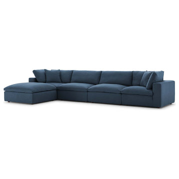 Modern Designer Lounge Club Lobby Sectional Sofa Set, Fabric, Navy Blue