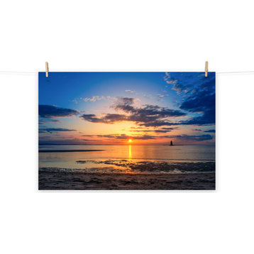 Sunset at Breakwater Lighthouse Coastal Landscape Unframed Wall Art Print, 16" X 20"