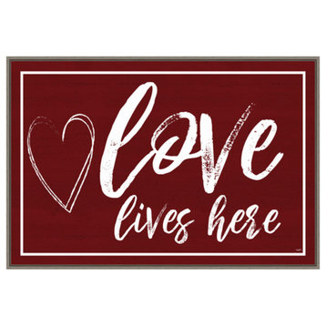 Valentines Sentiment V Love Lives Here by Tara Reed Framed Canvas Wall Art