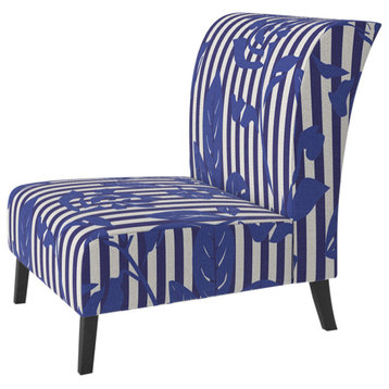 Blue Tropical Flowers Chair, Slipper Chair