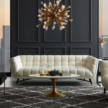 Modern Contemporary Urban Living Sofa, Velvet Ivory White