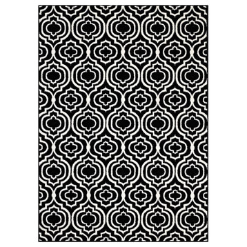Frame Transitional Moroccan Trellis 8x10 Area Rug in Black and White