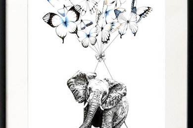 Elephant and Butterfly Parachute Giclee Art Print