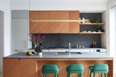 Photo of a midcentury kitchen in New York.