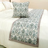 Designer Gray Silk King 90"x18" Bed Runner Only, Damask and Quilted Anastasia