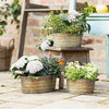Metal Planter Tubs, Set of 3 Planters With Wooden Handles