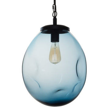 Pendant Light Handblown Glass Contemporary Hanging Light, Blue,16"