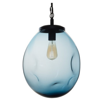 Pendant Light Handblown Glass Organic Contemporary Hanging Light, Blue, 15.8"
