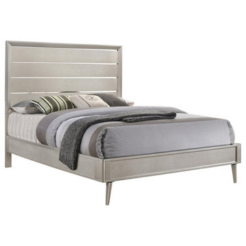 Pemberly Row Contemporary Wood Queen Panel Bed Metallic Silver