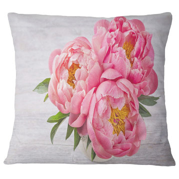 Bunch of Peony Flowers in Vase Floral Throw Pillow, 18"x18"