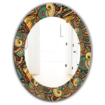 Designart Paisley 9 Bohemian And Eclectic Frameless Oval Or Round Wall Mirror, 2