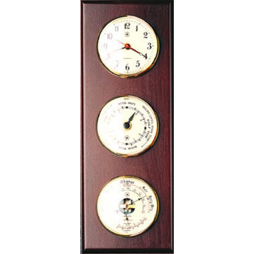 Quartz Clock, Tide Clock and Baro/Thermo on Mahogany Weather Station